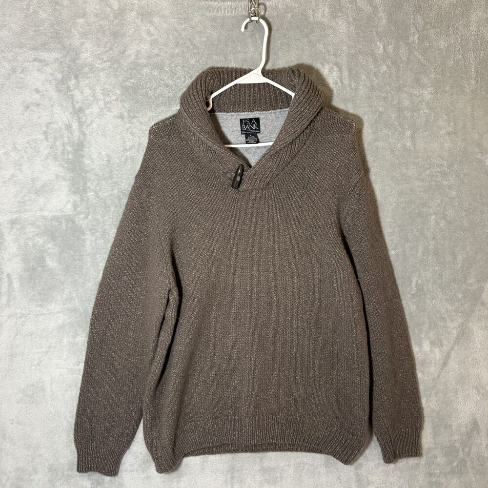 Jos A Bank Executive Col Men L Brown Knit Toggle Shawl Neck Sweater Wool Blend